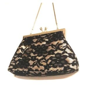 Black flowered laced cream bag